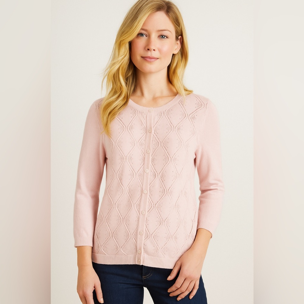 Talbots 100% Pima Cotton Light Pink Textured Cardigan